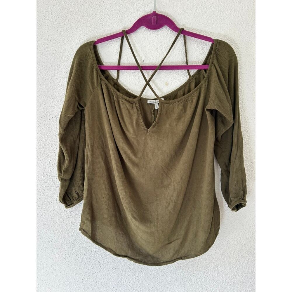 Charlotte Russe Y2K Inspired Olive Crisscross Blouse Size L